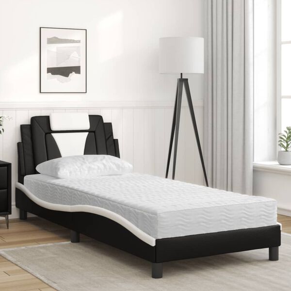 vidaXL Bett "Viana" mit Matratze Schwarz und Wei&szlig; 90x200 cm Kunstleder
