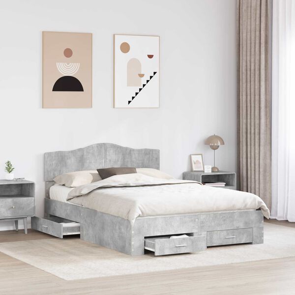 vidaXL Bettrahmen mit Kopfteil Beton Grau 160 x 200 cm Holzwerkstoff