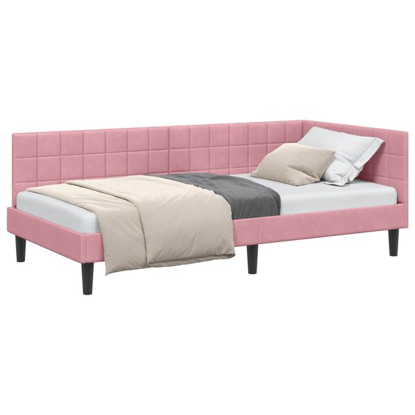 vidaXL Eckbettgestell mit Kopfteil Rosa 90 cm x 200 cm Samt
