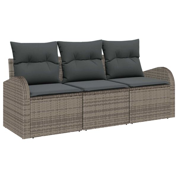 vidaXL Garten-Sofa-Set mit Kissen 3 pcs Grau Poly Rattan