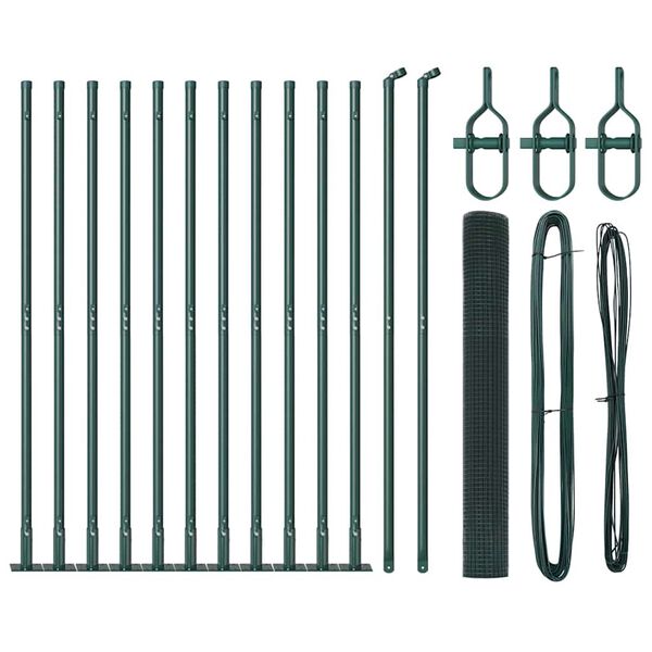 vidaXL Zaunpfosten Gr&uuml;n 25 x 1,2 m (12 x 12 mm Masche) Stahl und PVC