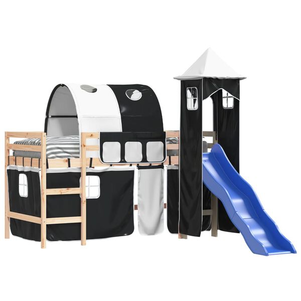 vidaXL Kinderhochbett mit Turm Wei&szlig; & Schwarz 80x200 cm Kiefernholz