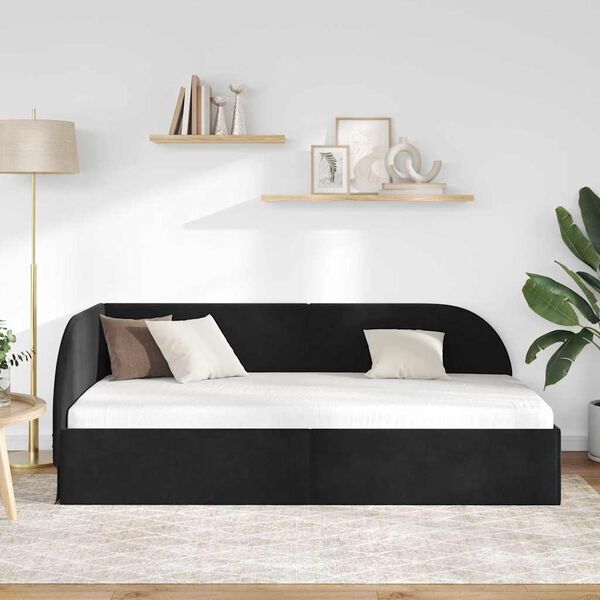 vidaXL Eckbettgestell mit Kopfteil Schwarz 90 cm x 200 cm Samt