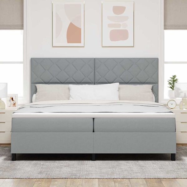 vidaXL Boxspringbett mit Matratze Hellgrau 200 x 200 cm Stoff