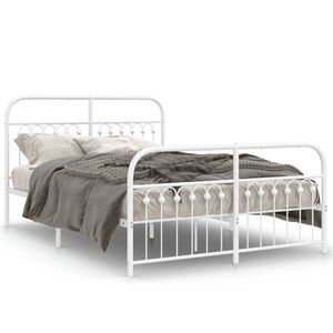 vidaXL Bettgestell mit Kopf- und Fu&szlig;teil Metall Wei&szlig; 137x190 cm