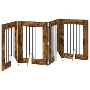vidaXL Klappbares Hundetor mit St&auml;ndern 4 pcs Ger&auml;ucherte Eiche 241 cm