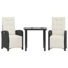 vidaXL 3-tlg. Bistro-Set mit Kissen Schwarz Poly Rattan