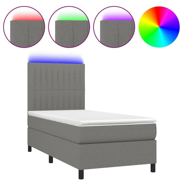 vidaXL Boxspringbett mit Matratze & LED Dunkelgrau 100x200 cm Stoff
