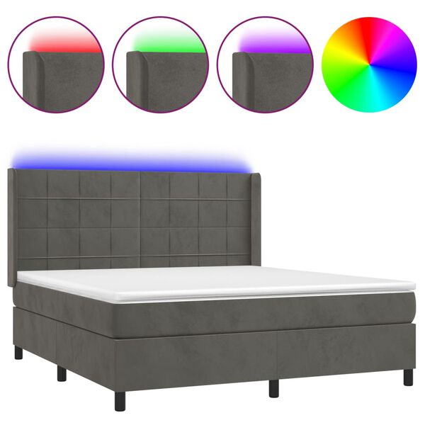 vidaXL Boxspringbett mit Matratze & LED Dunkelgrau 160x200 cm Samt