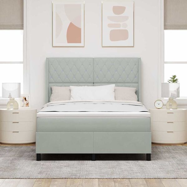 vidaXL Boxspringbett mit LED-Lichtleisten Hellgrau 140 x 200 cm Samt