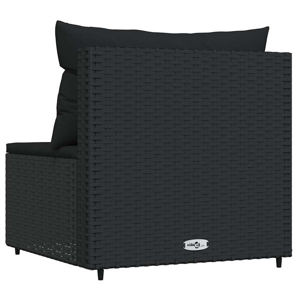 vidaXL Garten-Mittelsofa mit Kissen Schwarz Poly Rattan