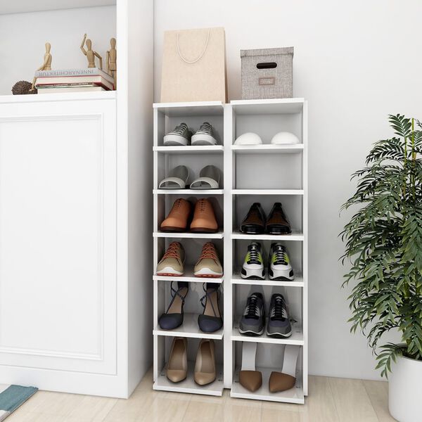 vidaXL Schuhschr&auml;nke 2 Stk. Hochglanz-Wei&szlig; 27,5x27x102 cm