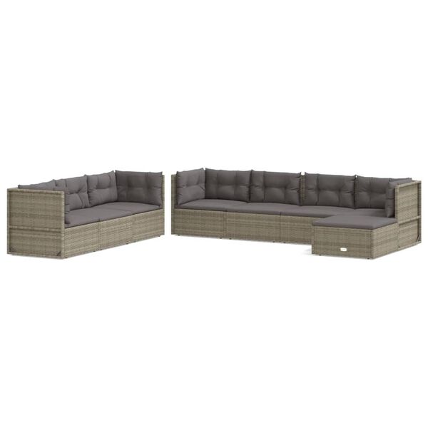vidaXL 8-tlg. Garten-Lounge-Set mit Kissen Grau Poly Rattan