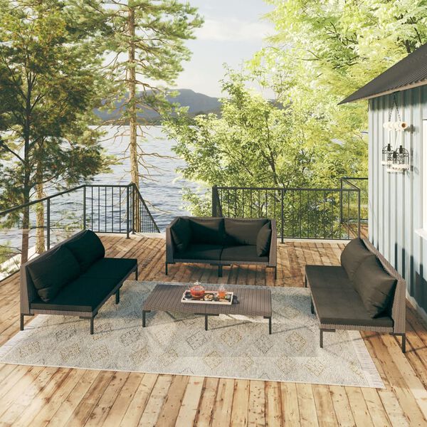 vidaXL 7-tlg. Garten-Lounge-Set mit Kissen Poly Rattan Dunkelgrau