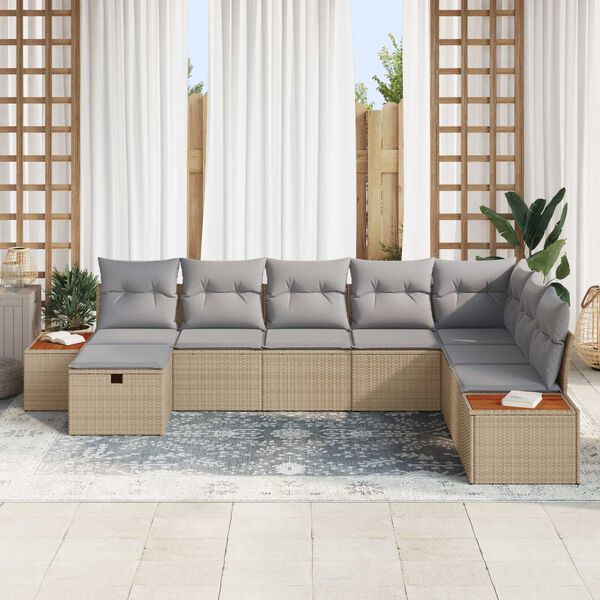 vidaXL Gartensofa-set mit Kissen 9 pcs Beige Poly-Rattan