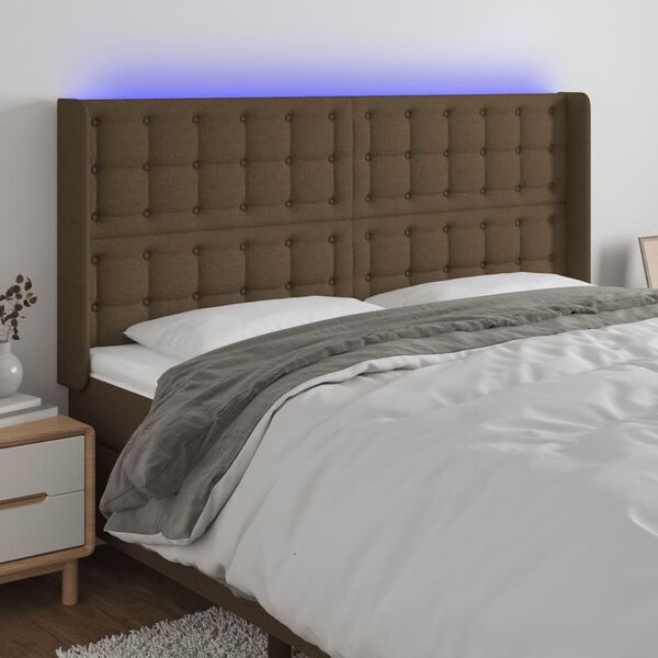 vidaXL LED Kopfteil Dunkelbraun 203x16x118/128 cm Stoff