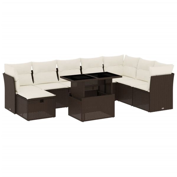 vidaXL 9-tlg. Garten-Sofagarnitur mit Kissen Braun Poly Rattan