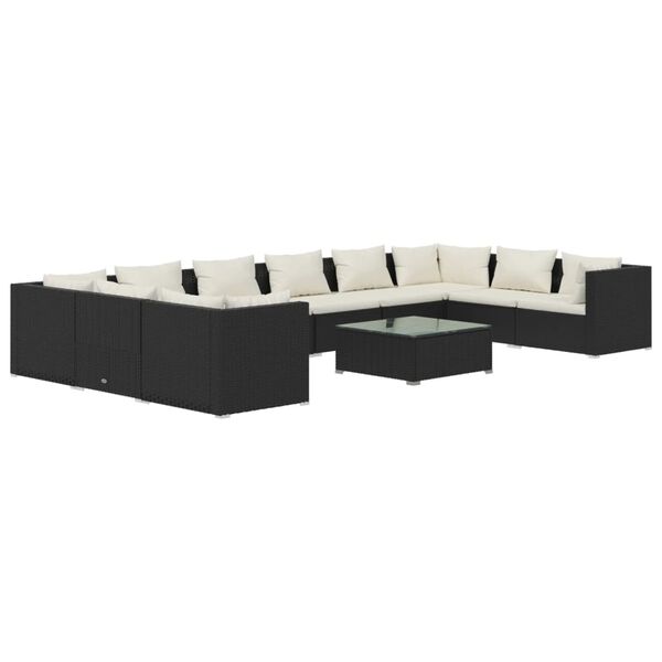 vidaXL 11-tlg. Garten-Lounge-Set mit Kissen Poly Rattan Schwarz