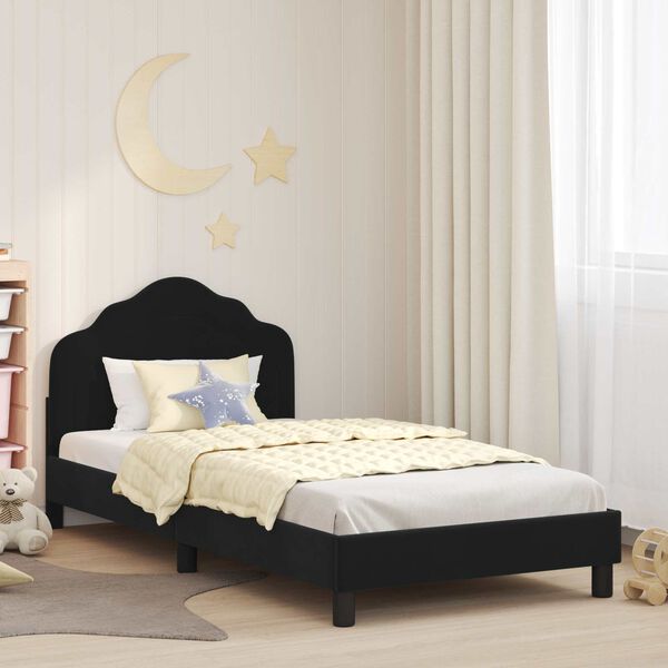 vidaXL Kinderbettgestell mit Kopfteil Schwarz 80 x 200 cm Samt