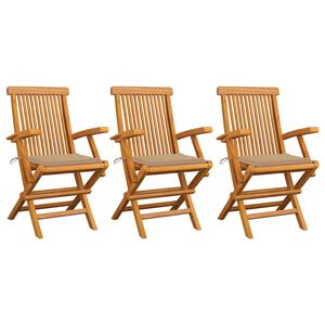vidaXL Klappst&uuml;hle mit beigen Kissen, 3-teilig, Massivholz Teakholz