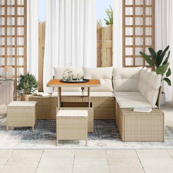 vidaXL Garten-Sofa-Set mit Kissen 8 pcs Beige Poly Rattan
