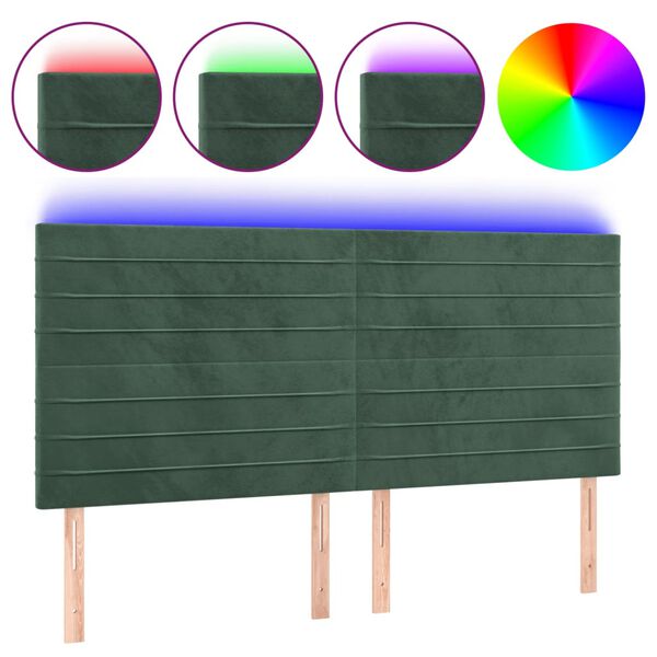 vidaXL LED Kopfteil Dunkelgr&uuml;n 200x5x118/128 cm Samt