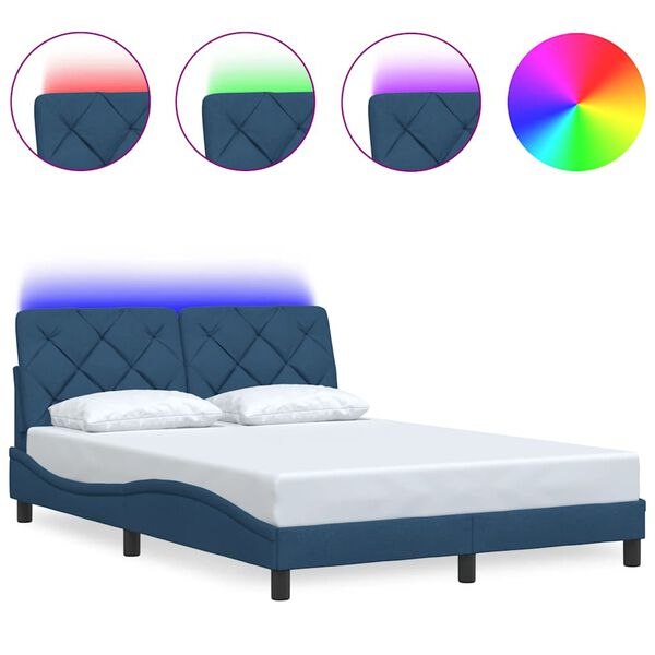 vidaXL Bettgestell mit LED ohne Matratze Blau 120x200 cm Stoff