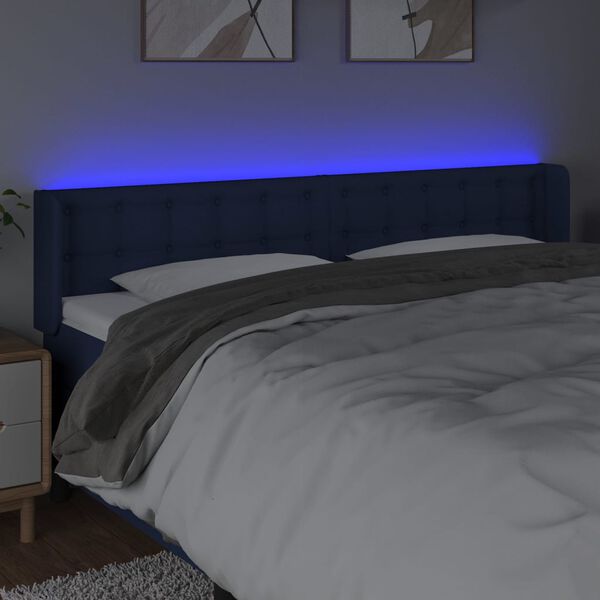 vidaXL LED Kopfteil Blau 203x16x78/88 cm Stoff