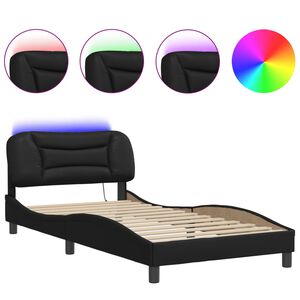 vidaXL Bettgestell mit LED ohne Matratze "Hvar" Schwarz 100x200 cm