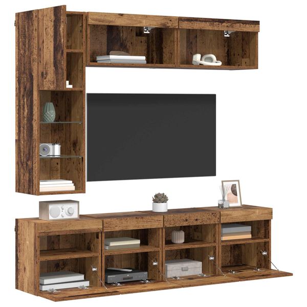 vidaXL TV-Schr&auml;nk mit LED Wandmontiert 7 pcs Altholz Holzwerkstoff