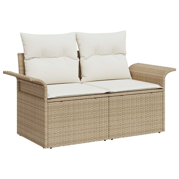 vidaXL Gartensofa-set mit Speicher 9 pcs Beige und Creme Poly-Rattan