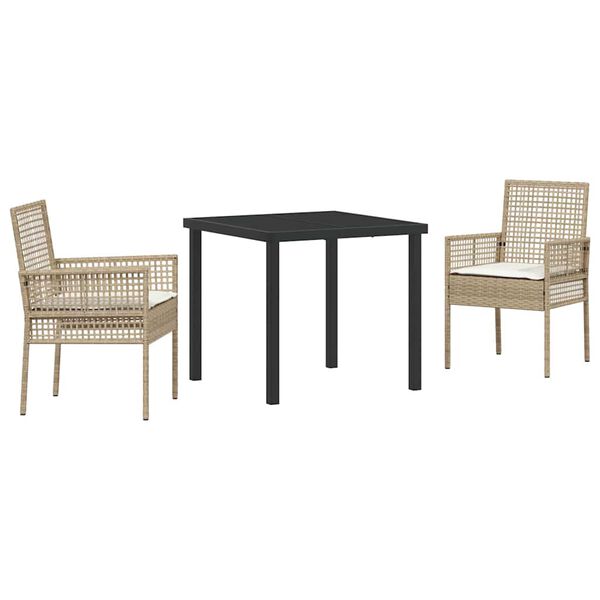 vidaXL Garten Essgruppe mit Kissen 3 pcs Beige Poly-Rattan