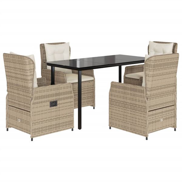 vidaXL 5-tlg. Garten-Essgruppe mit Kissen Beige Poly Rattan