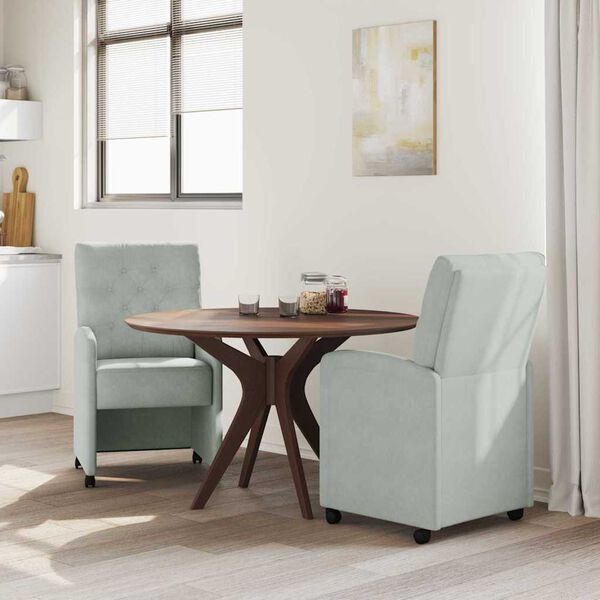 vidaXL Esszimmerst&uuml;hle mit Rollen 2 pcs Hellgrau 58 x 67 x 97 cm Samt