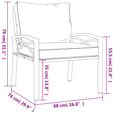 vidaXL Gartenstühle mit Grauen Kissen 2 Stk. 68x76x79 cm Stahl