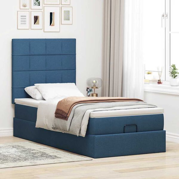 vidaXL Ottoman-Bett mit Matratze Blau 90x200 cm Stoff