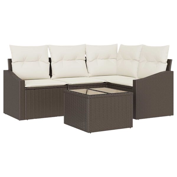 vidaXL Gartensofa-set mit Kissen 5 pcs Braun und Creme Poly-Rattan