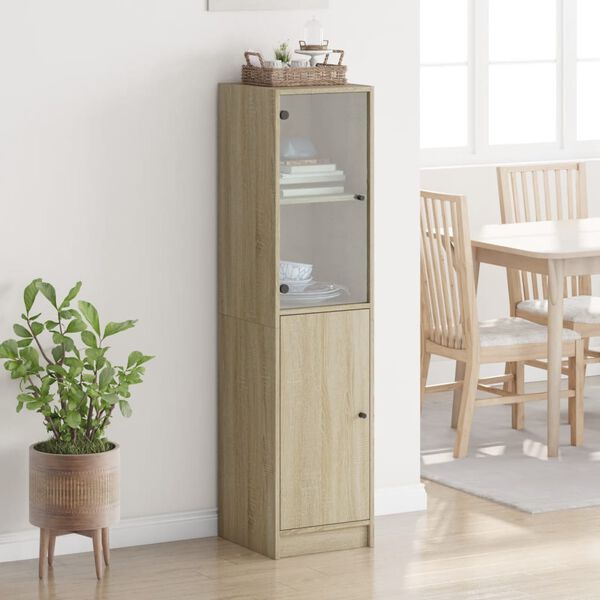 vidaXL Highboard mit Glast&uuml;r Sonoma-Eiche 35x37x142 cm