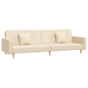 vidaXL Schlafsofa 2-Sitzer mit 2 Kissen Creme Stoff