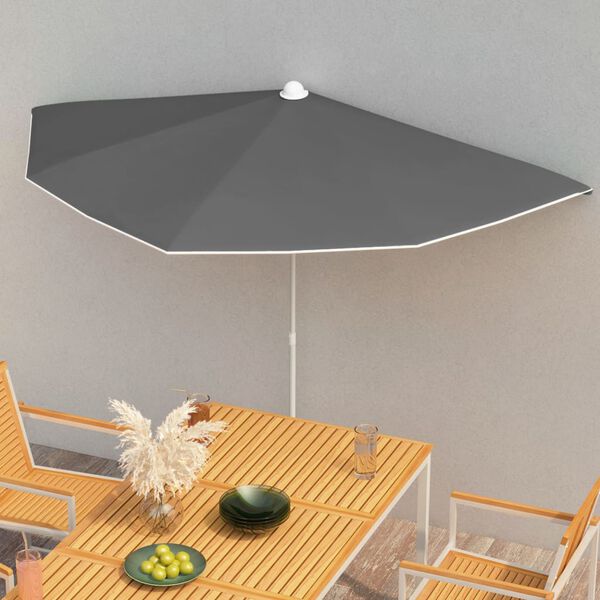vidaXL Halb-Sonnenschirm mit Mast 180x90 cm Anthrazit