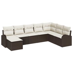 vidaXL Sofa Set mit Kissen 8 pcs Braun und Wei&szlig; Poly-Rattan