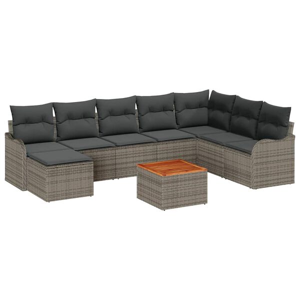 vidaXL Gartensofa-set mit Kissen 9 pcs Grau Poly-Rattan