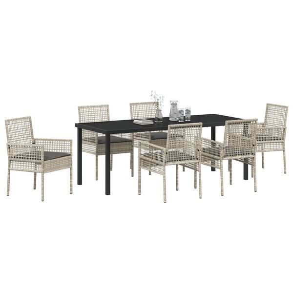 vidaXL Garten Essgruppe mit Kissen 7 pcs Hellgrau Poly-Rattan