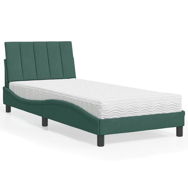 vidaXL Bett mit Matratze "Hanko" Dunkelgr&uuml;n 90x190 cm Samt