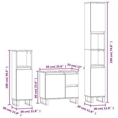 vidaXL 3-tlg. Badmöbel-Set Weiß Holzwerkstoff