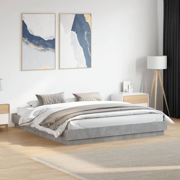 vidaXL Bettgestell mit LED Betongrau 180x200 cm