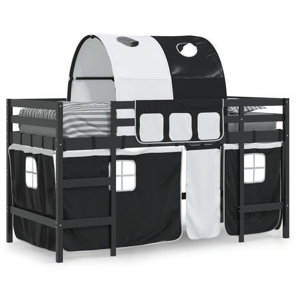 vidaXL Kinderhochbett mit Tunnel Wei&szlig; & Schwarz 80x200 cm Kiefernholz