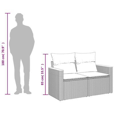 vidaXL Gartensofa 2-Sitzer mit Kissen Grau Poly Rattan