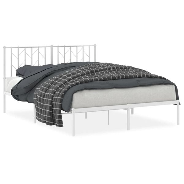vidaXL Bettgestell mit Kopfteil Metall Wei&szlig; 135x190 cm