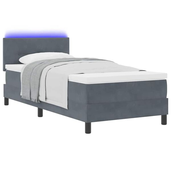 vidaXL LED Boxspringbett mit Matratze Dunkelgrau 100 x 200 cm Samt